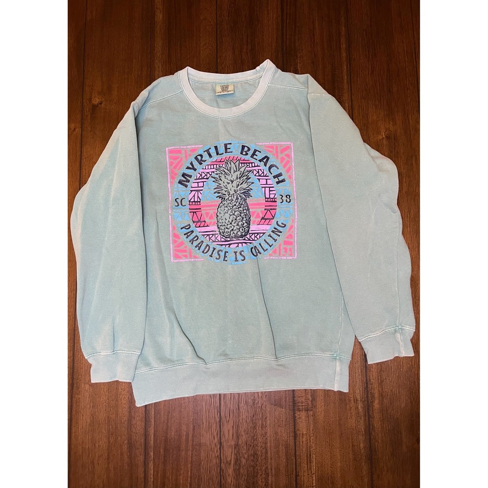 Comfort Colors Myrtle Beach Pineapple‎ Sweatshirt Pullover Light Blue Small